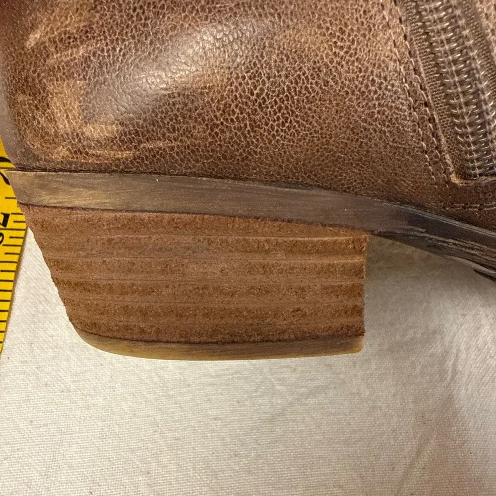 Lucky Brand Ankle Boots Women 8.5 Brown Boho Pebbled Leather Side Zip Booties